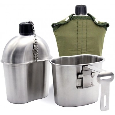 2020 Best Selling Stainless Steel Military Canteen/1QT Portable with 0.5QT Cup Green Cover Camping Hiking water bottle flask