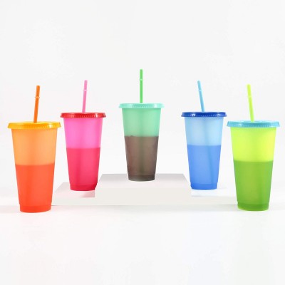 2020 Best Selling Color Changing Cold Drink tumbler Cups/24oz Blank Cold Cups / 5 Reusable summer coffee Cups with lids straw