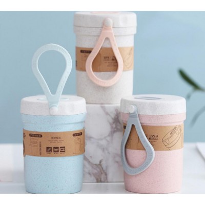 2020 New Leak proof Reusable Eco-friendly Biodegradable Wheat Straw fiber breakfast cups/Portable double wall soup container box