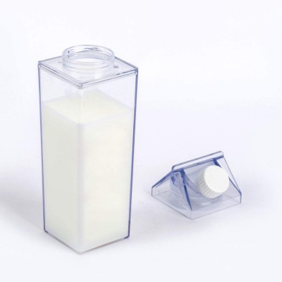 2020 Hot Sale Bpa free milk carton shaped 500ml square plastic bottles/eco acrylic milk carton 1000ml water bottle