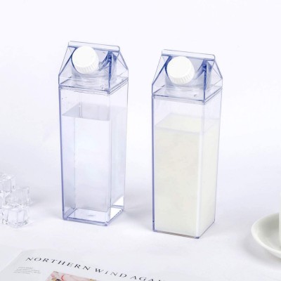 2020 Hot Fashion cute sports milk carton shape box square kids plastic portable drinking transparent milk water bottle with Lid