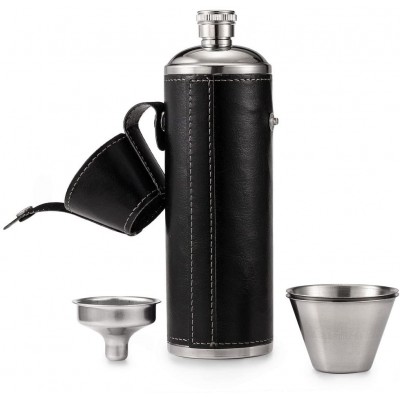 2020 Best Selling 10 OZ Black Bucket Hip Flask /PU Leather Stainless Steel Men Flasks for Liquor with Funnel and Cups