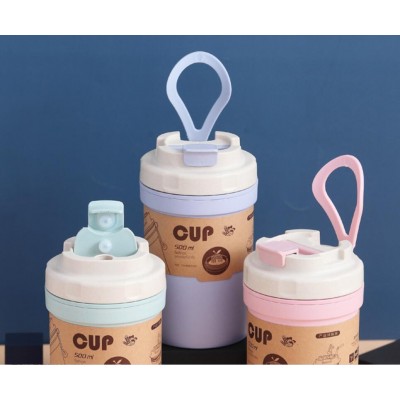 2020 New double wall Wheat Straw Unbreakable Drinking coffee Cup/Leak proof Reusable Eco-friendly Biodegradable Healthy Tumbler