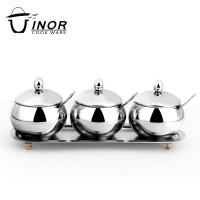 Mirror finish metal cooking tools drum shape spice pot with holder