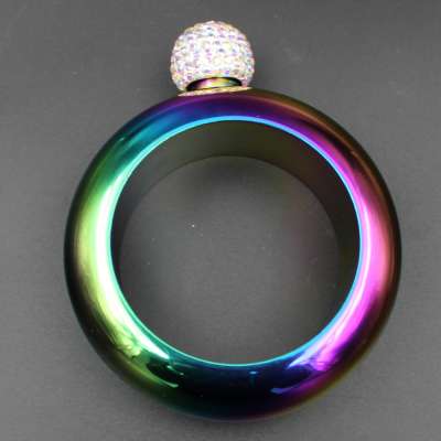 Best bracelet circle hip flask/Handmade Crystal Lid Creative 304 Stainless Steel Wine Flask /Party Flask Hidden Liquor Flask