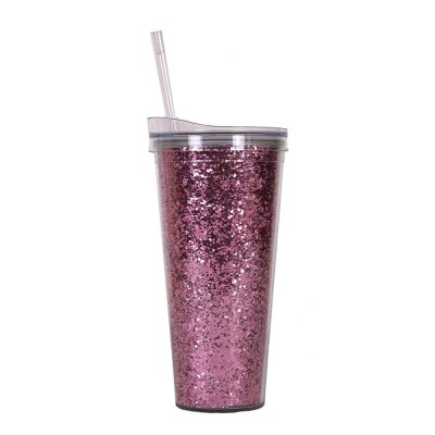 2019 Best Selling Glitter 22oz Double Wall Tumblers with Straw/Metallic Insulated Plastic double wall Glitter Drinking cups