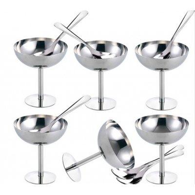 2020 Hot Sale Stainless Steel 12 pcs Ice Cream Bowl with spoon/Elegant Serving Pudding Bowl set/ Dining ware Kitchenware