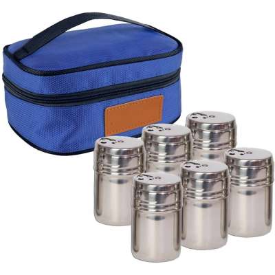 Best outdoor Stainless Steel Spice Shaker set/Dry Herb Spice Condiment Seasoning dispenser with Rotating Lids and Travel Bag