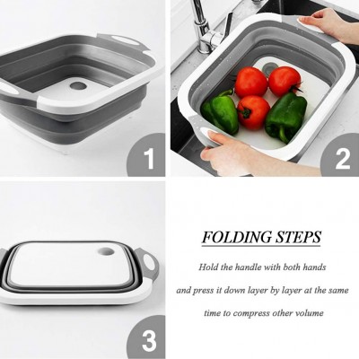 2020 Foldable Multifunction Chopping Board/ 3-in-1 Collapsible Foldable Kitchen Silicone Cutting Chopping Board With Dish Tub