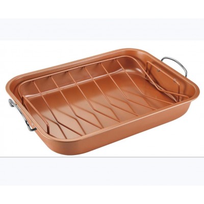 2020 New 14 Inch copper Roaster Lasagna Pan with Roasting Rack/Metallic Professional Non-Stick Deep Turkey Roast dish and pan