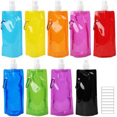 2020 Popular 9pcs Collapsible Water Bottle/ Reusable Canteen Foldable Drinking Water Bottle with Clip for Biking, Hiking Travel