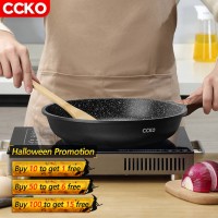 CCKO 26cm/28cm/30cm marble coating nonstick cooking pan, maifan stone frypan kitchen non stick fry pan, non-stick frying pan