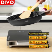 DIVO 24/26/28/30 cm maifan stone coating fry pan non stick, marble cooking pan non-stick frypan, nonstick frying pan with lid